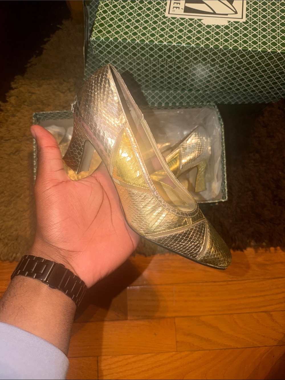 J.Renee Gold Textured Pointed-Toe Pumps